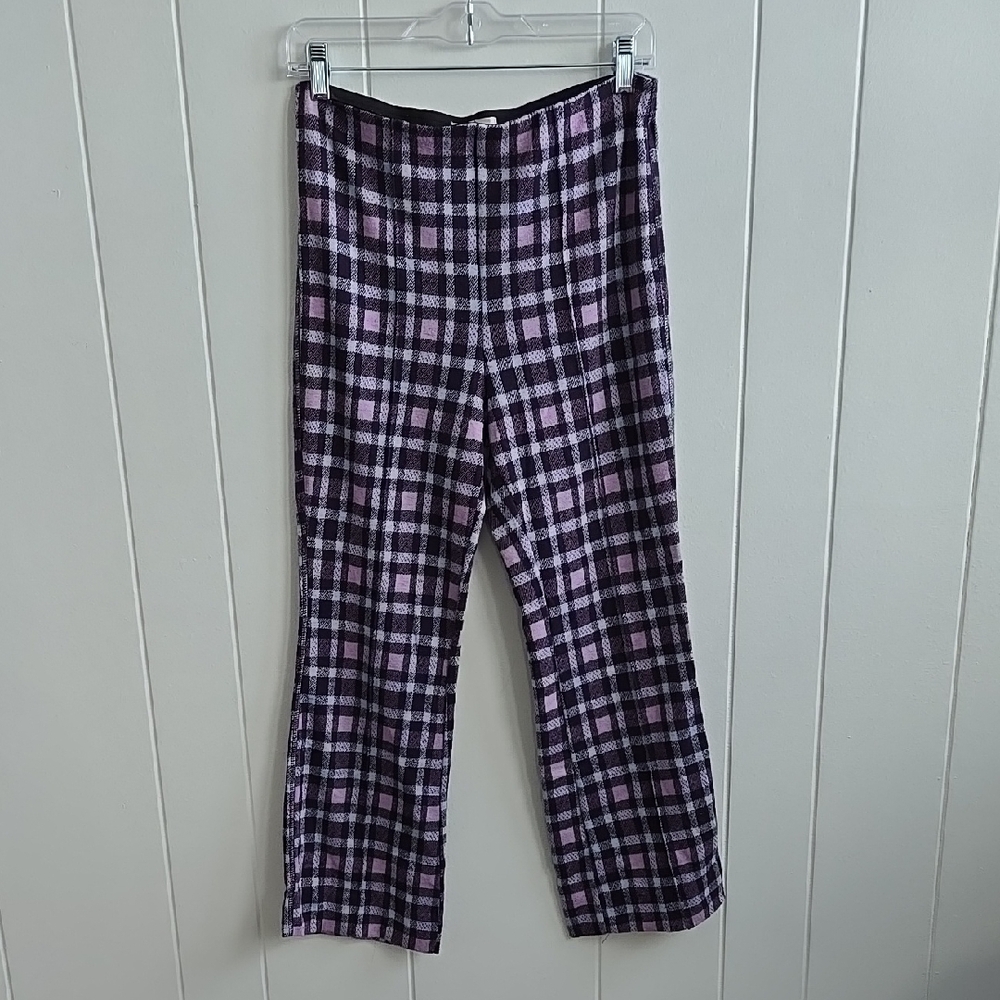 Maeve Anthropologie Pastel Plaid Crop Flare Pants Size S - Picture 5 of 14